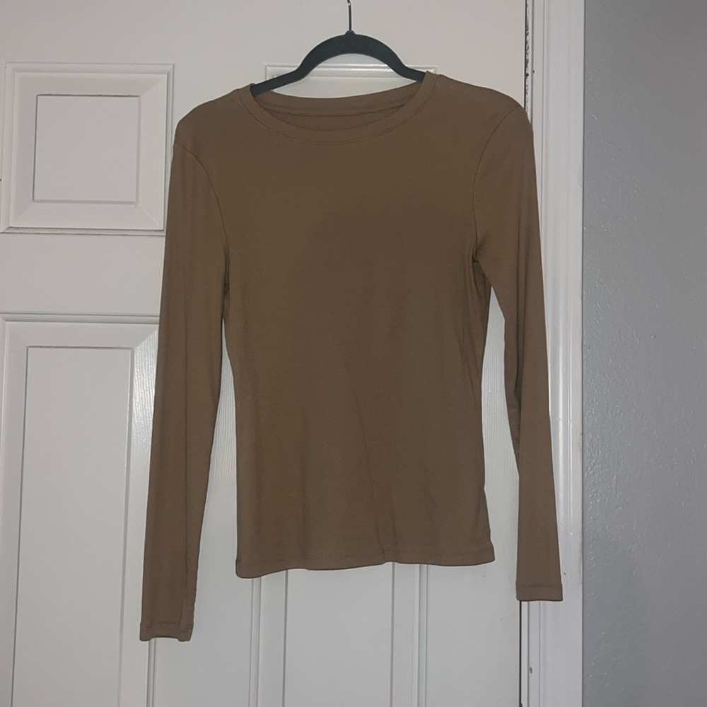 A NEW DAY Basic Long Sleeve Khaki Tee